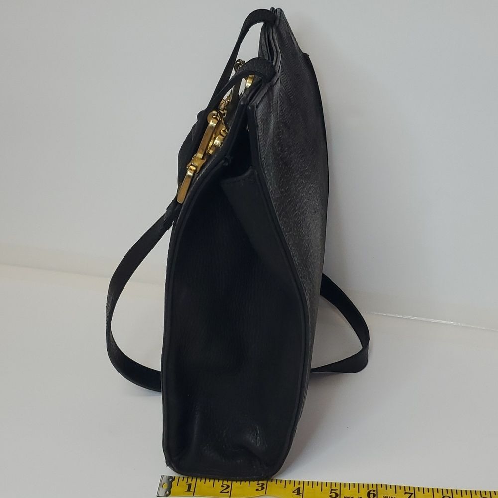 2 Effe Italian Vintage Structured Italian Black Leather Shoulder Bag Snap Closur - Picture 4 of 9